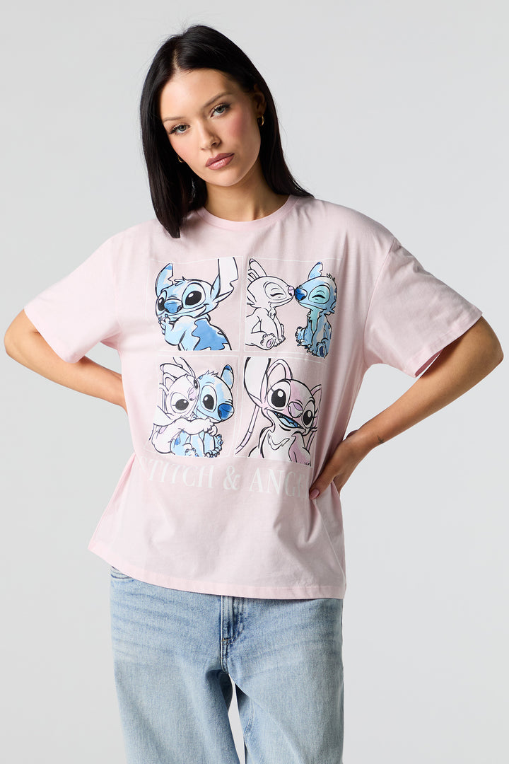 T-shirt de coupe garçonne rose à imprimé Stitch & Angel
