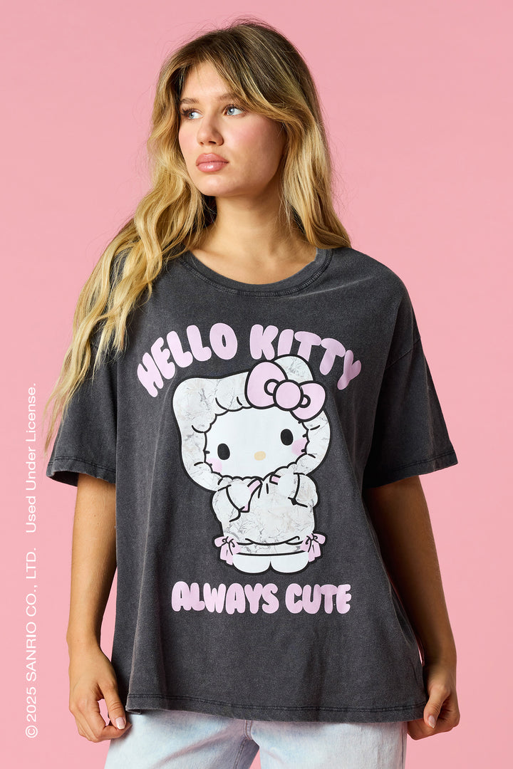 T-shirt de coupe garçonne délavé à imprimé Hello Kitty®