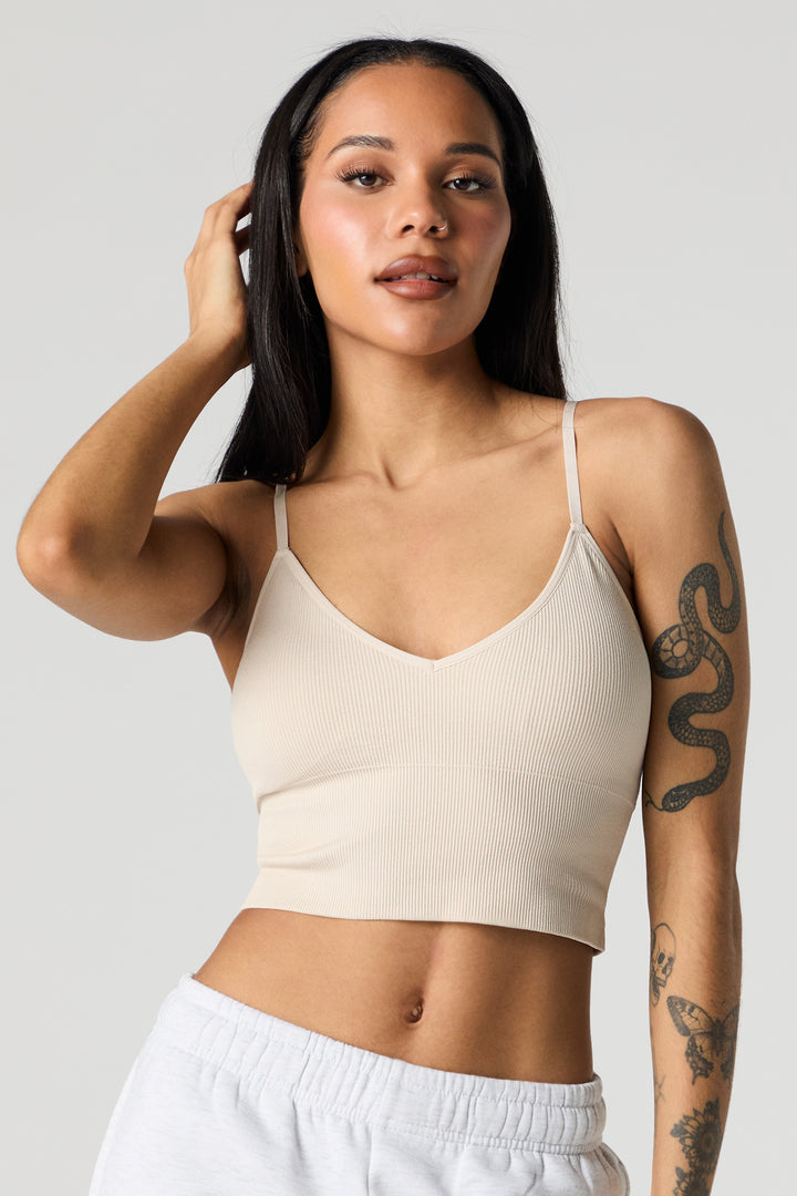 Camisole côtelée sans couture à encolure en V avec bonnets intégrés