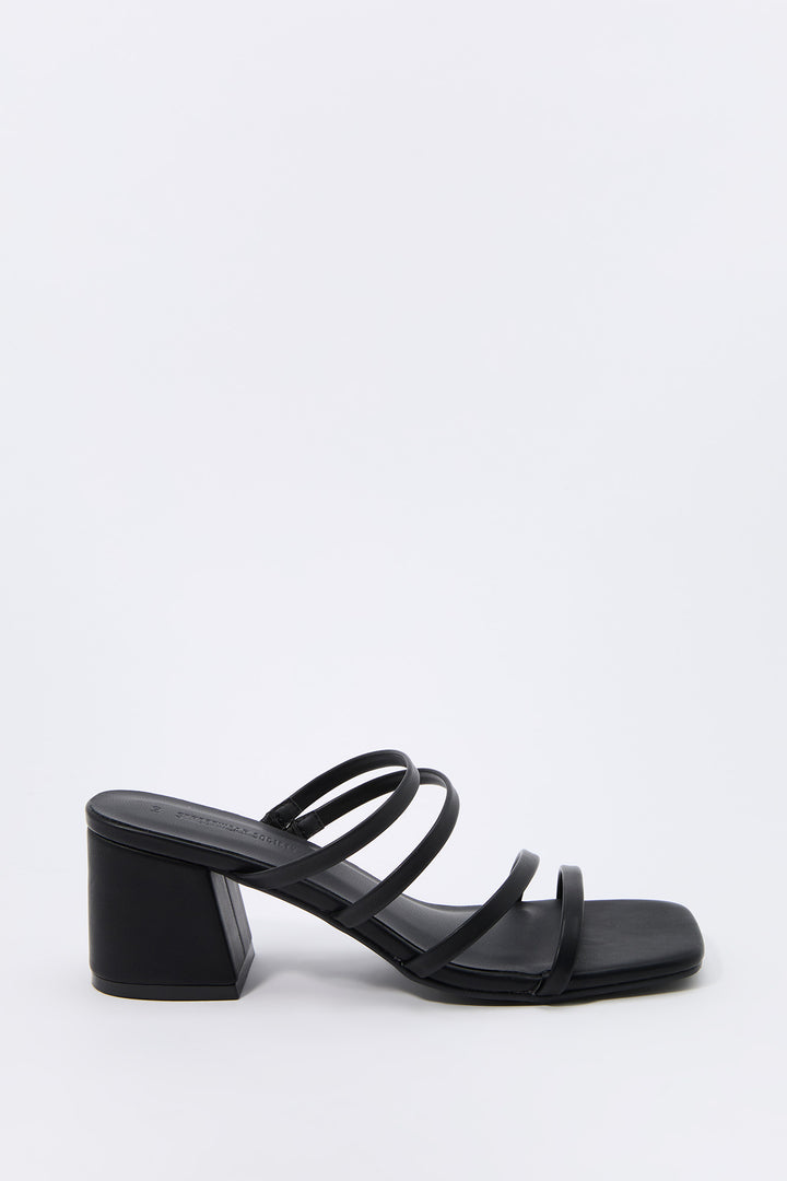 Faux-Leather Strappy Open Toe Heel