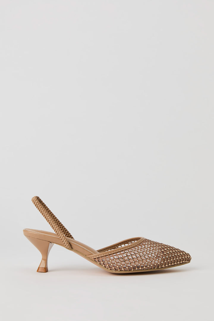 Rhinestone Mesh Slingback Kitten Heel