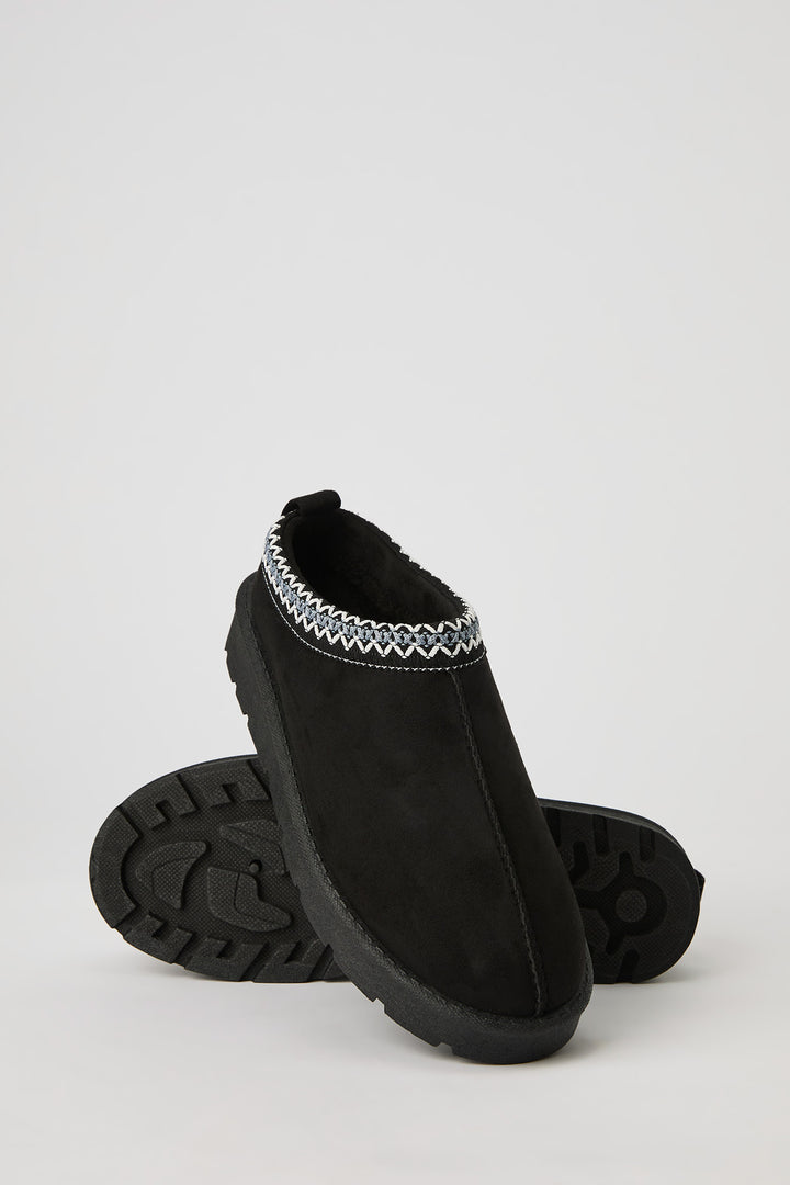 Faux Suede Embroidered Slipper Booties