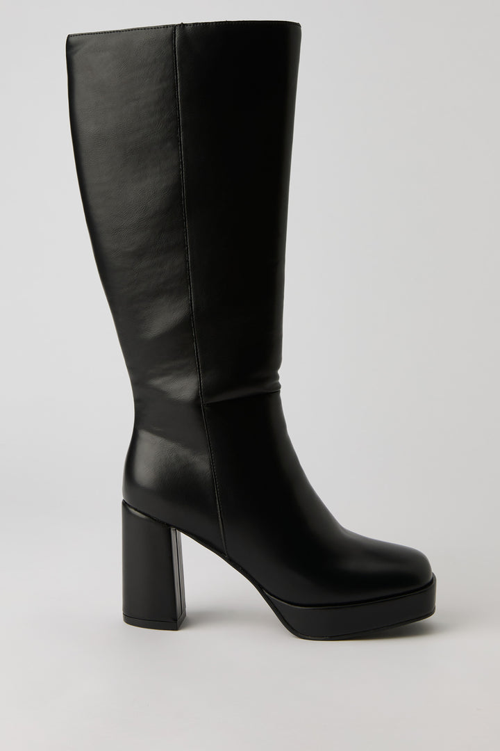 Faux Leather Knee High Platform Boot