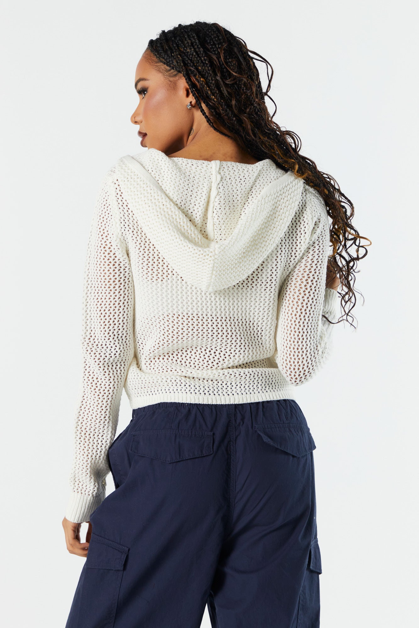 Open Knit ZipUp Cropped Hoodie Urban