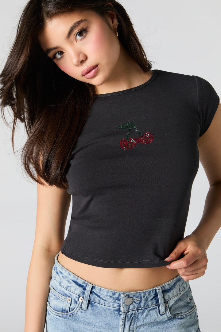 Cherry Rhinestone Fitted T-Shirt