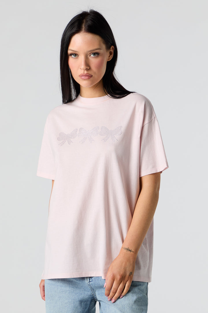 T-shirt de coupe garçonne à imprimé Boucle avec pierres du Rhin