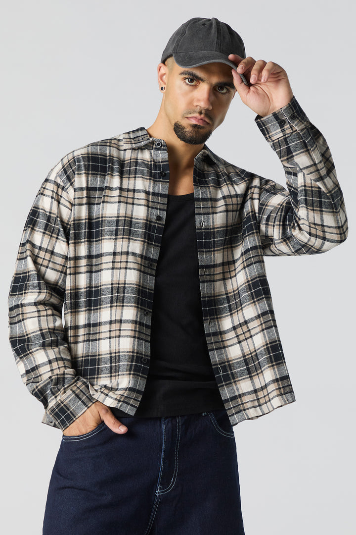 Plaid Flannel Boxy Button-Up Top