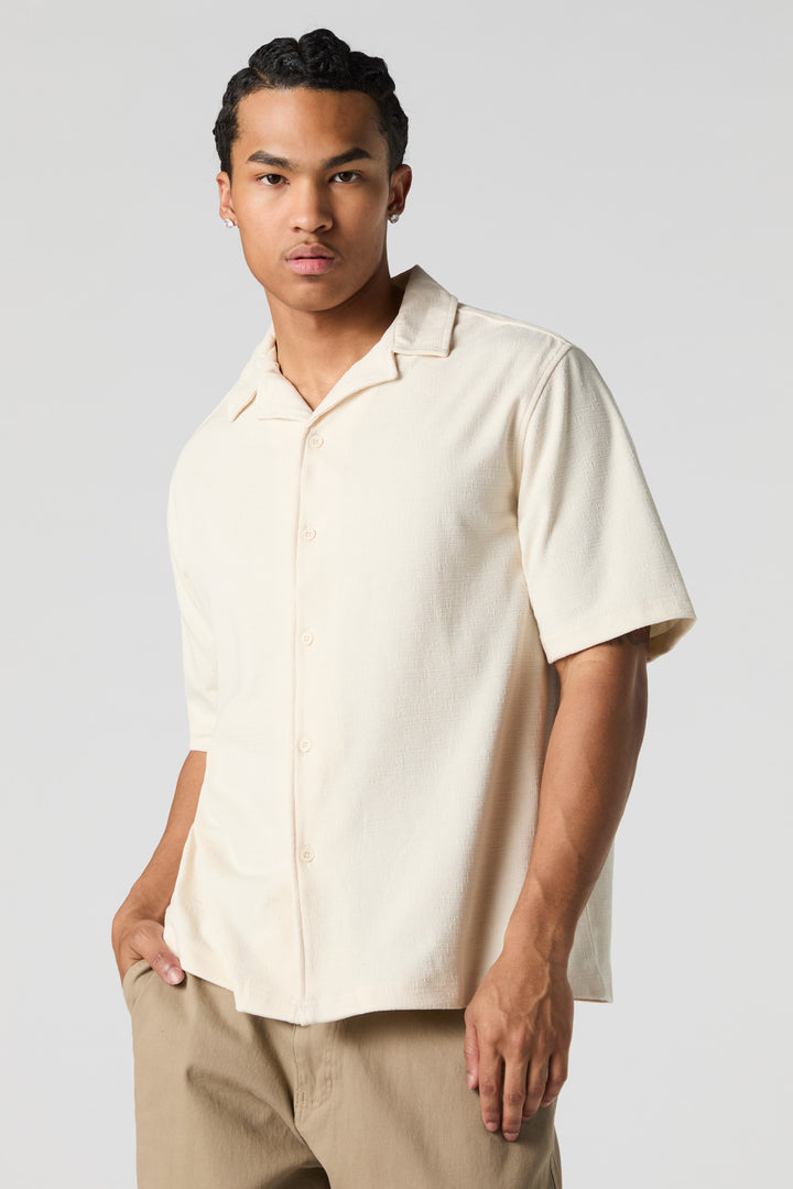 Textured Button-Up Short Sleeve Top