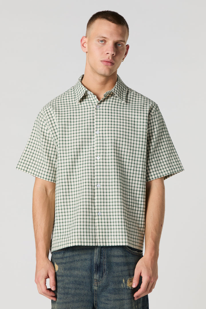 Plaid Boxy Short Sleeve Button-Up Top