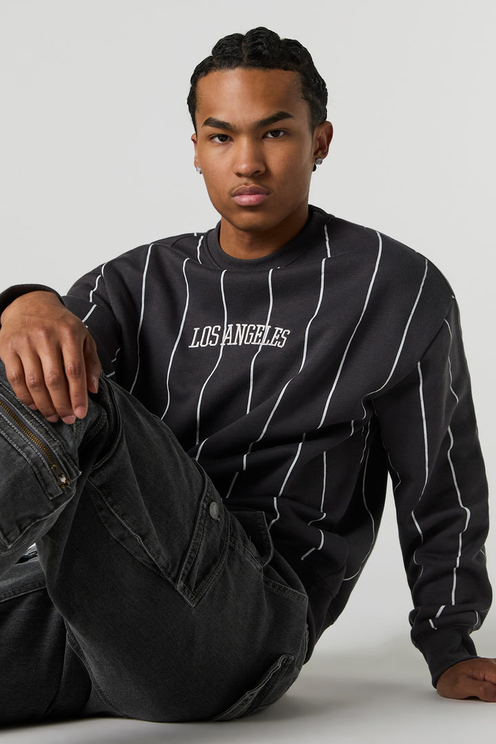 City Embroidered Striped Fleece Sweatshirt