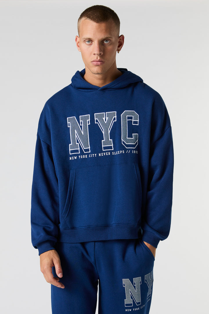 NYC Embroidered Boxy Fleece Hoodie