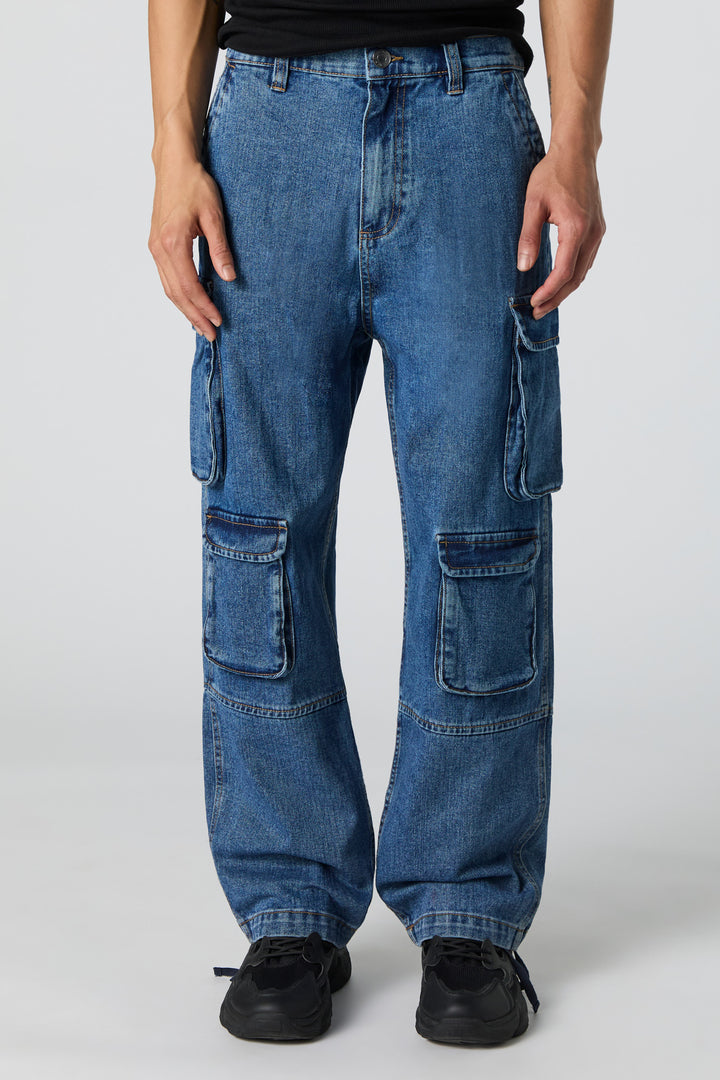 Jean cargo baggy rigide à multiples poches
