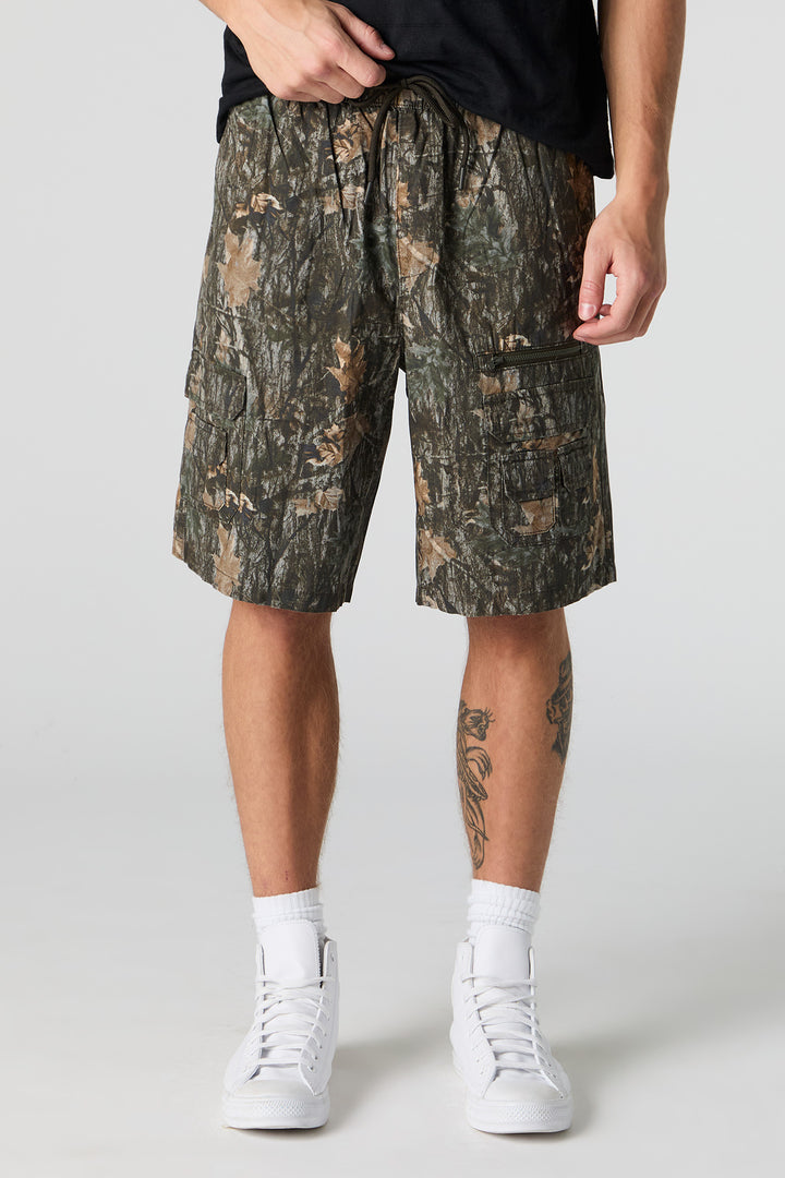 Short cargo avec poches à fermeture à glissière et taille coulissante