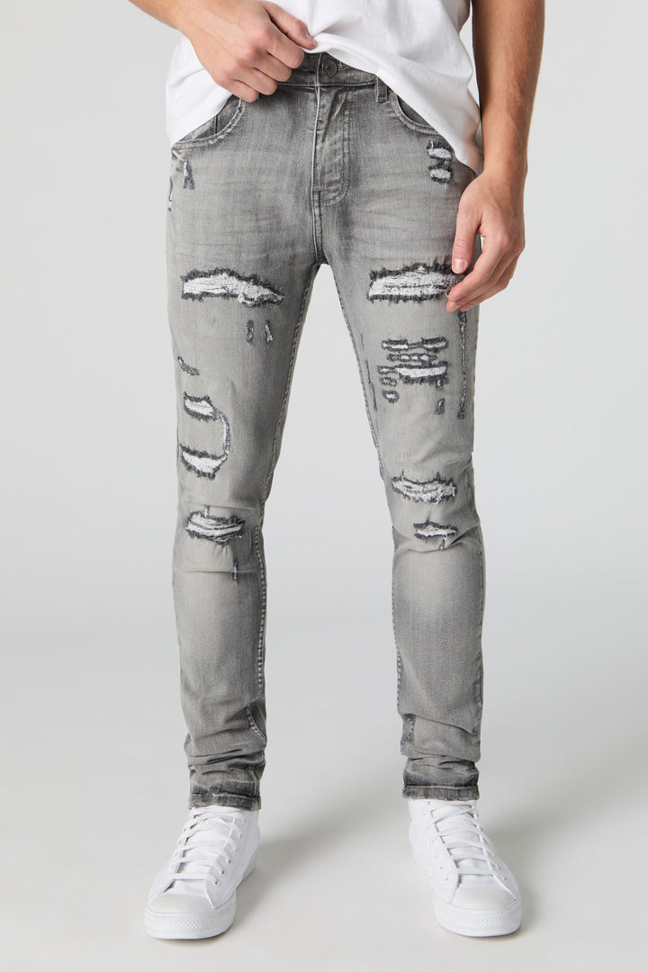 Grey Wash Distressed Stretch Skinny Jean