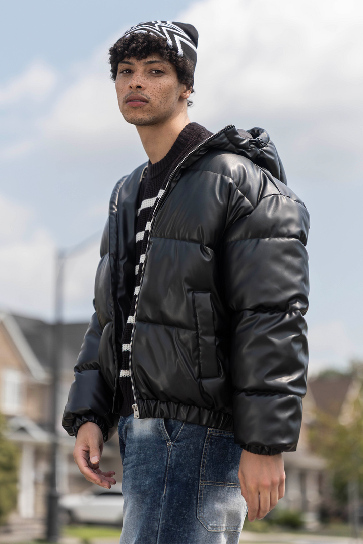Faux Leather Puffer Jacket