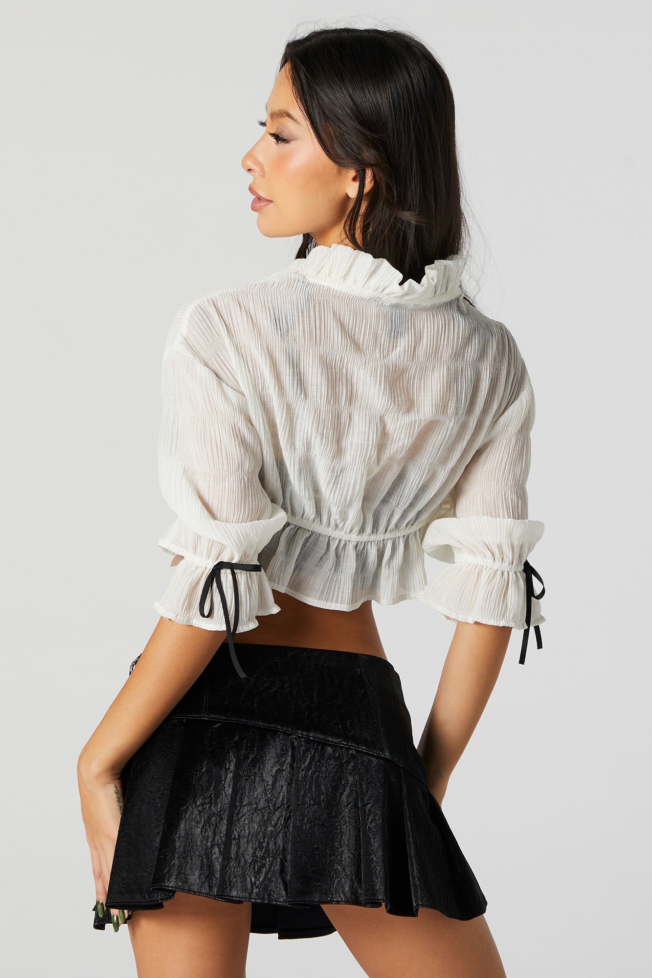 Crinkle Front Tie Collared Crop Top – Urban Planet