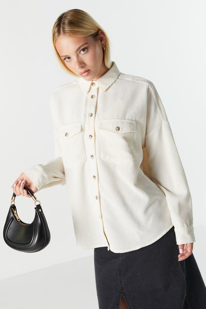 Oversized Corduroy Button-Up Top