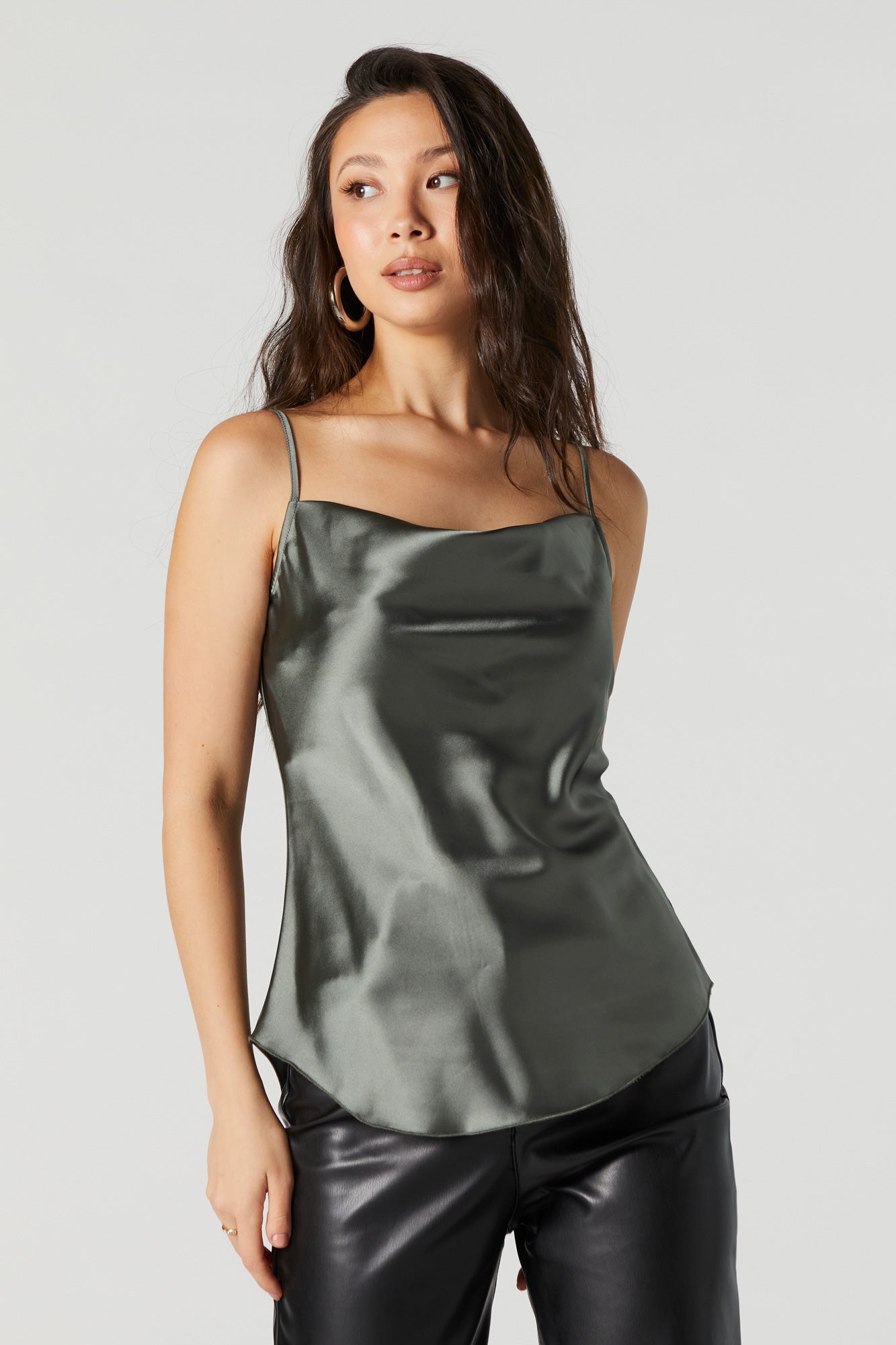 Strappy Cowl Neck Satin Cami Vest Top in Oyster Cream  One Nation Clothing  Strappy Cowl Neck Satin Cami Vest Top in Oyster Cream