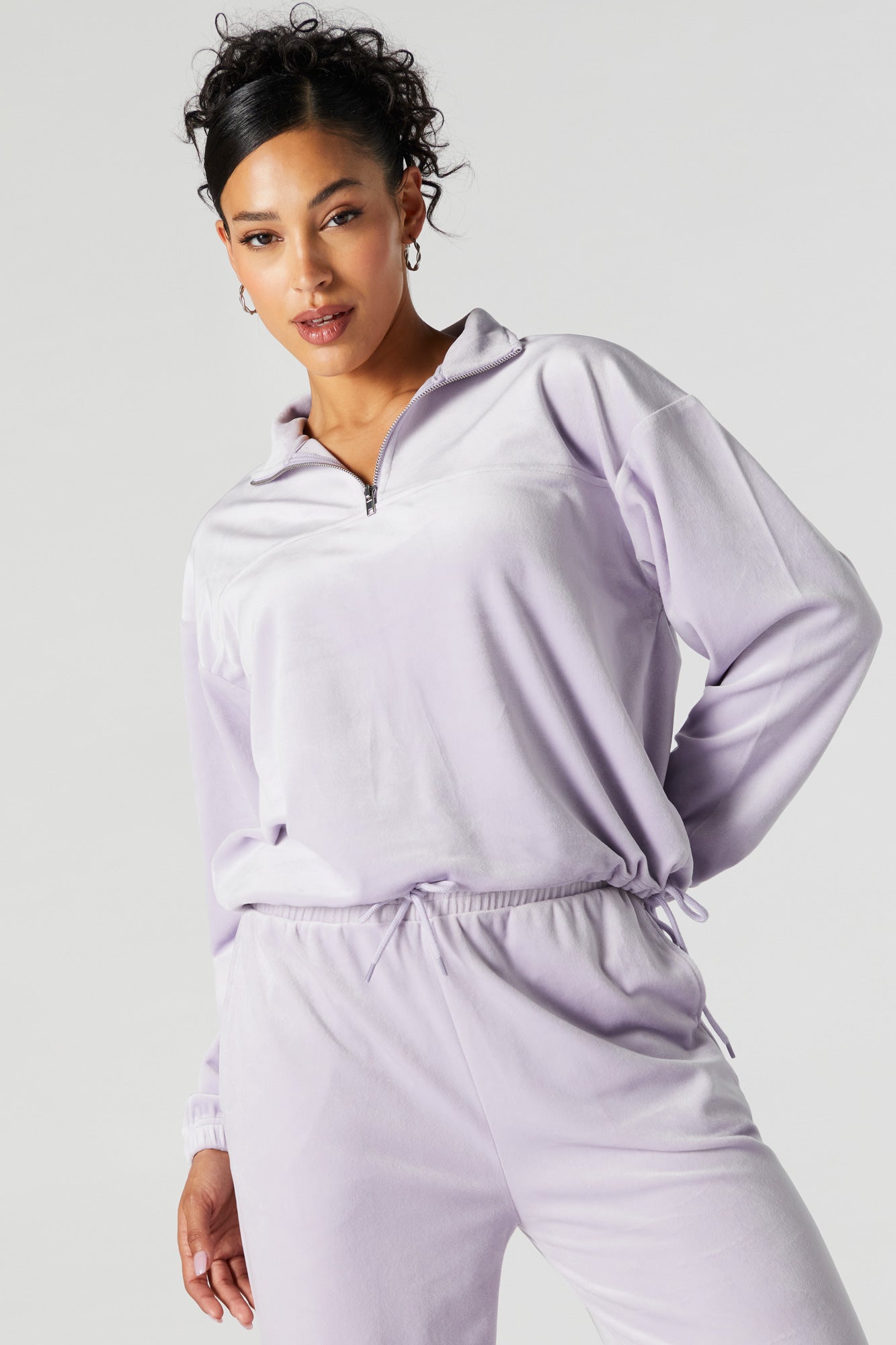 Fleece Quarter Zip Cropped Sweatshirt