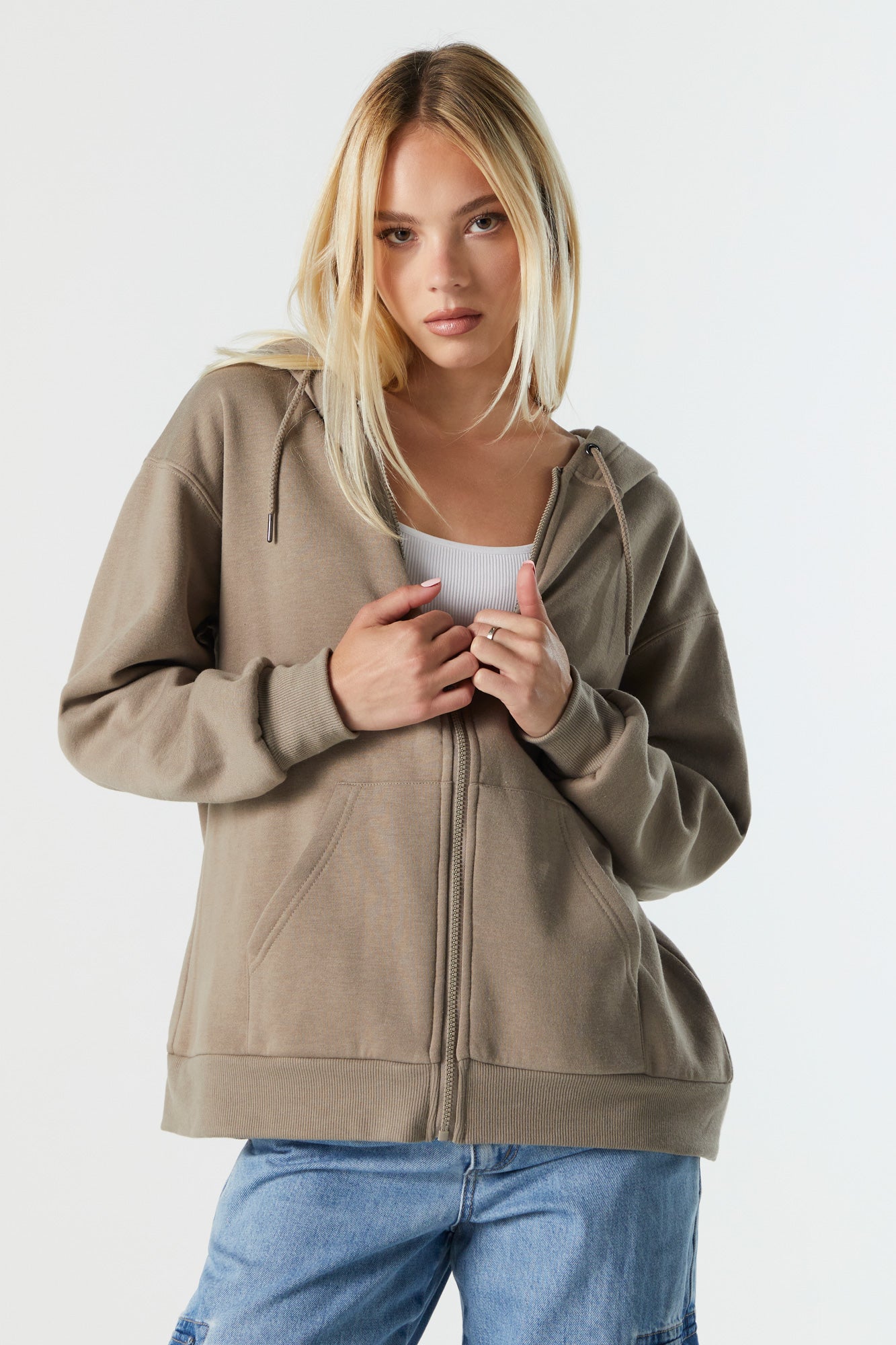 Khaki zip hotsell up hoodie