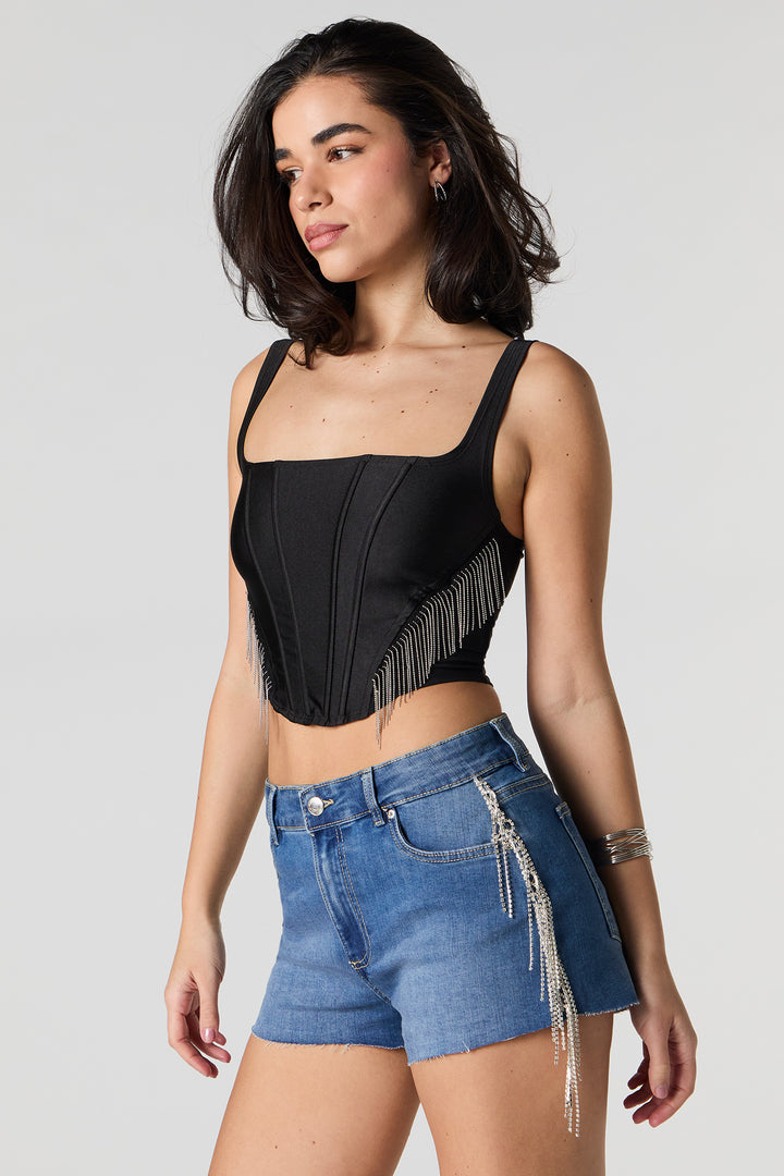 Rhinestone Fringe Denim Short