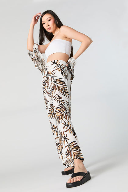 Cropped Textured Wide Leg Pant