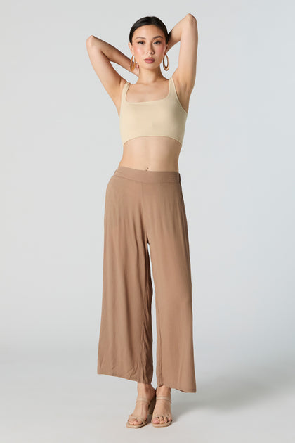 Textured Cropped Wide Leg Pant