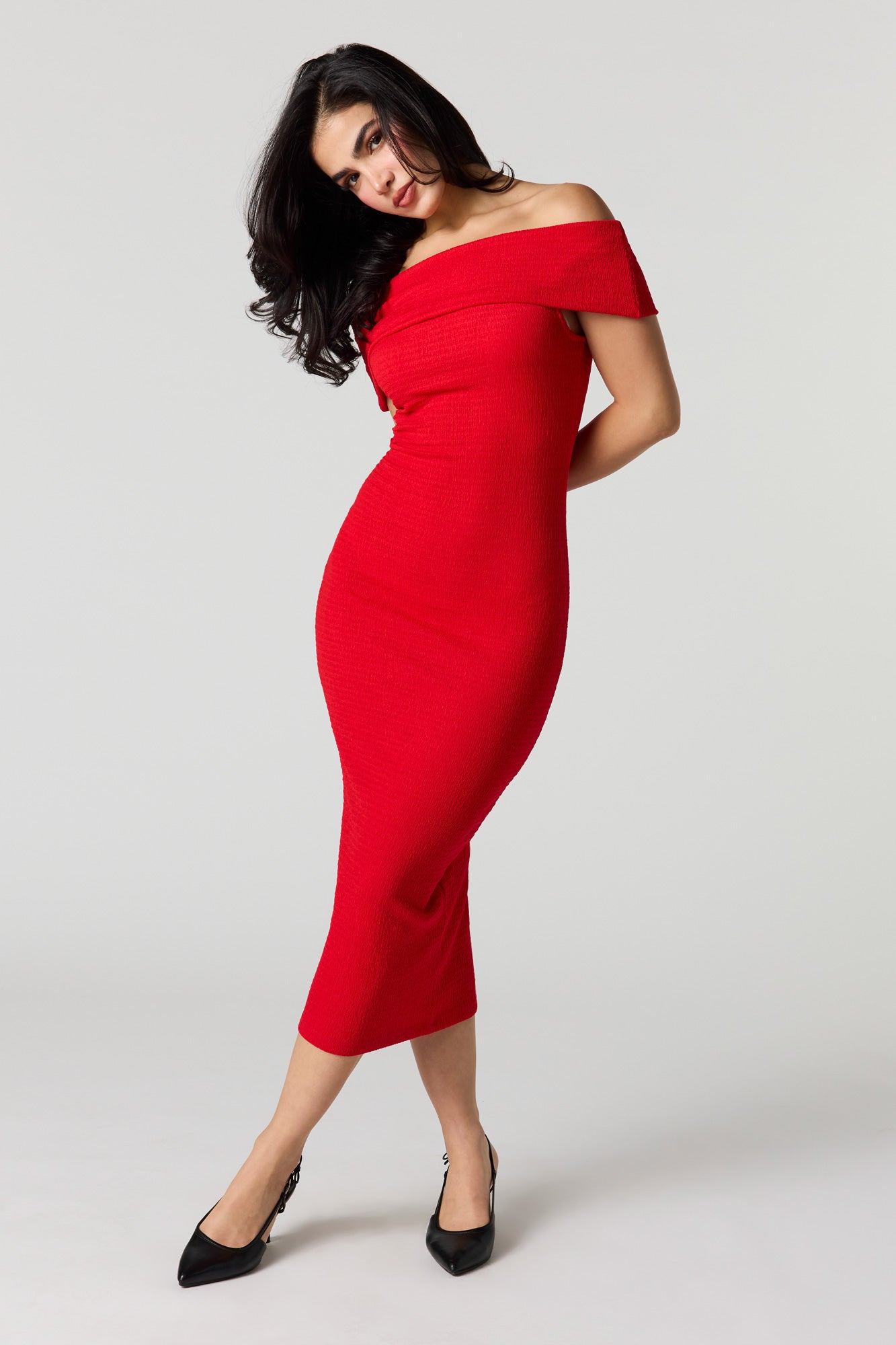 Textured Off Shoulder Midi Dress Urban Planet Textured Off Shoulder Midi Dress Urban Planet