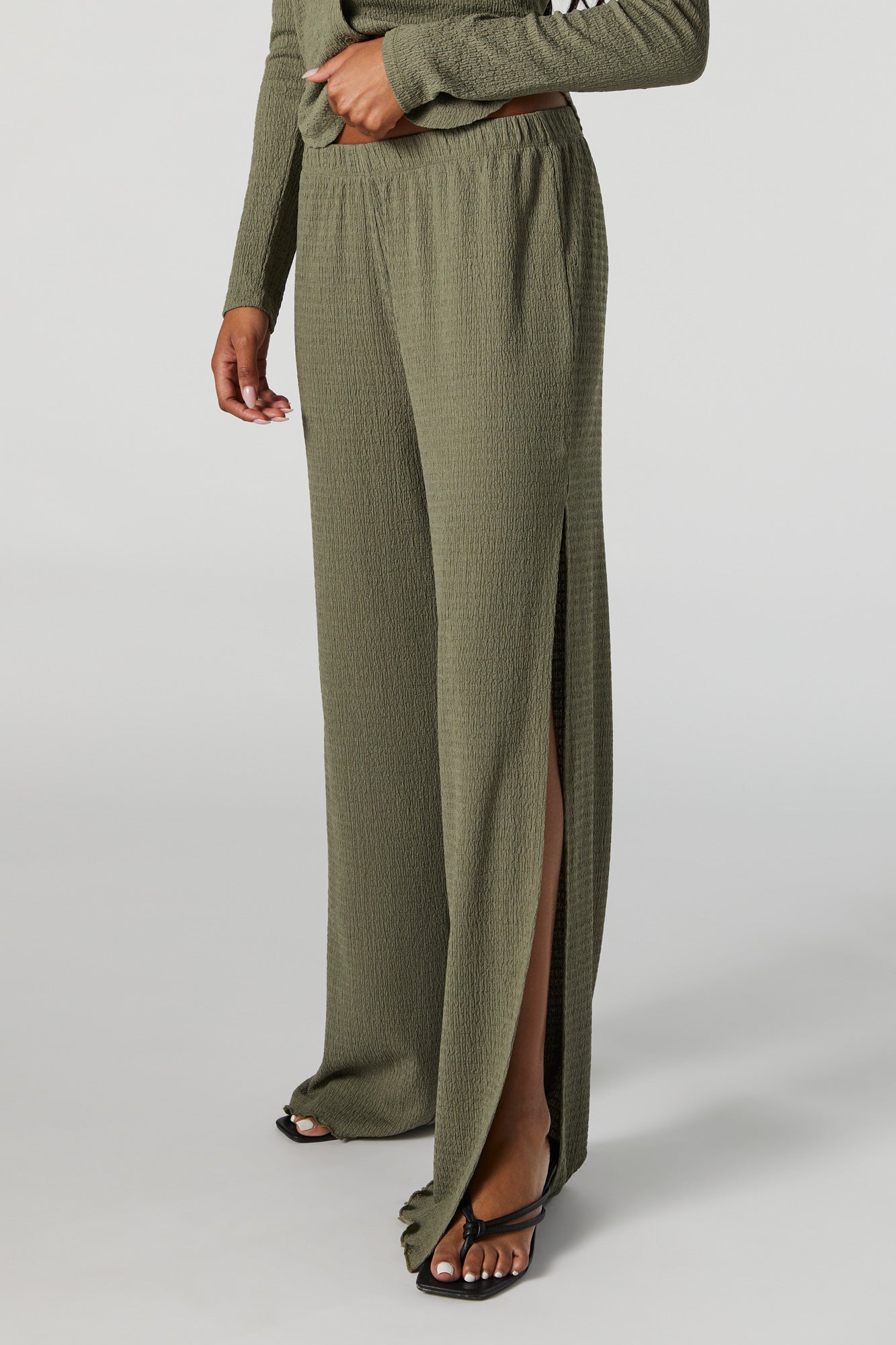 Shop Textured Palazzo Pants in Regular Fit with Side Tape Detail Online