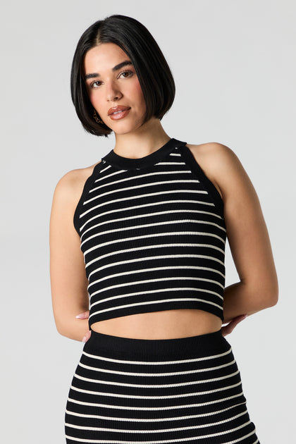 Striped Ribbed Knit Cropped Tank