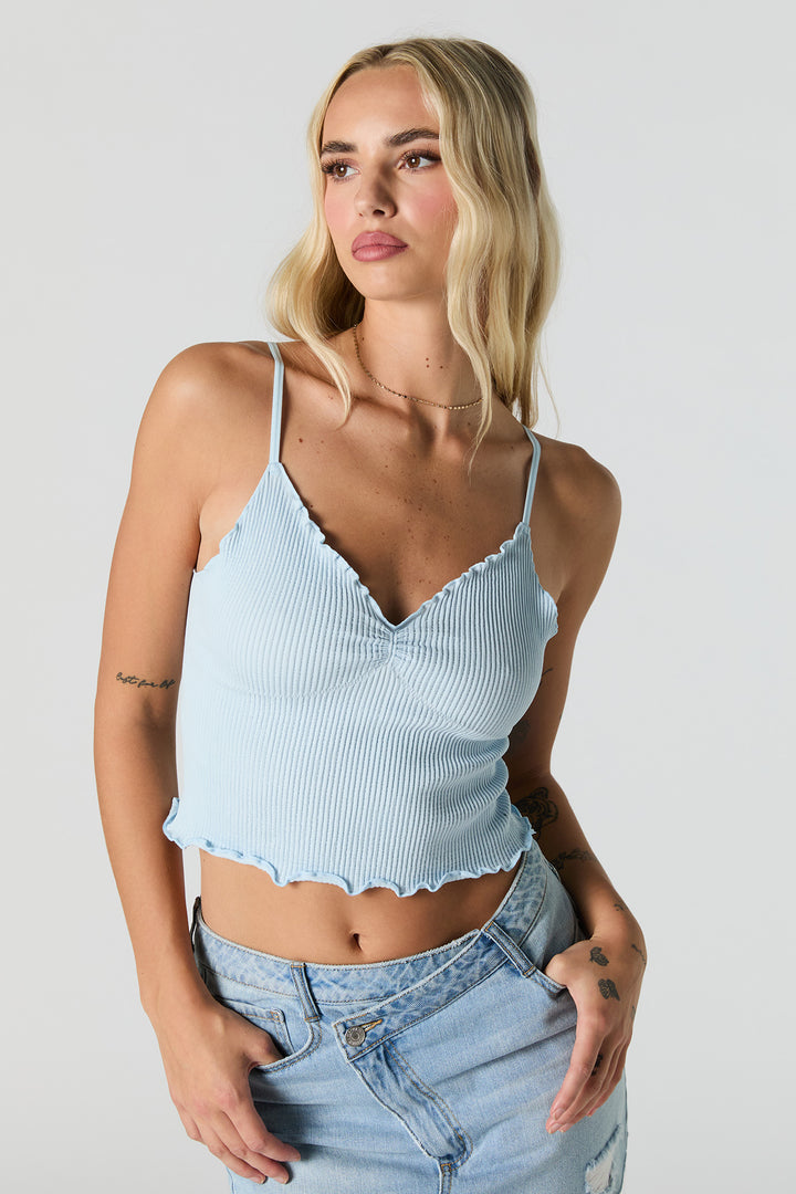 Camisole côtelée avec ourlet volanté et encolure en V