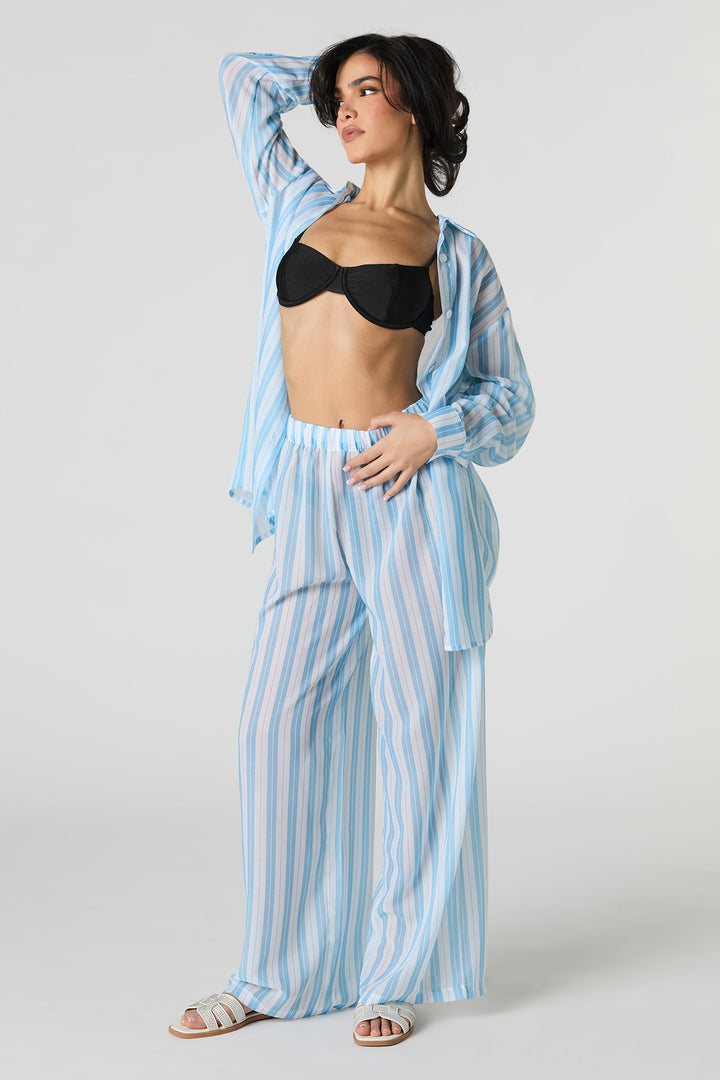 Pantalon couvre-maillot à jambe large diaphane
