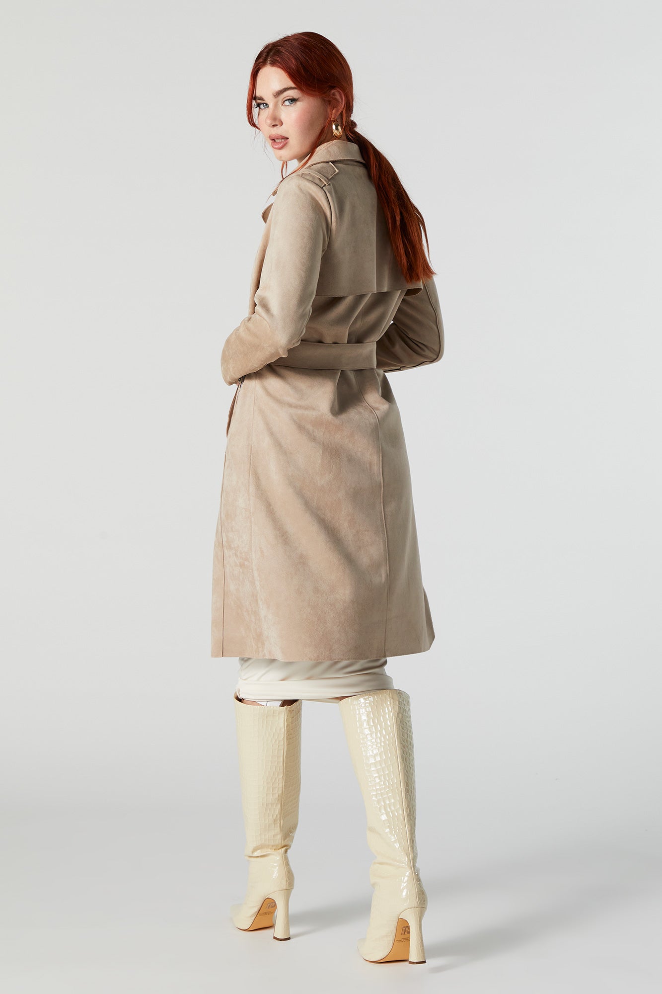 Faux Suede Trench Coat