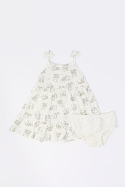 Baby Panda Print Tiered Dress and Underwear (2 Piece Set)