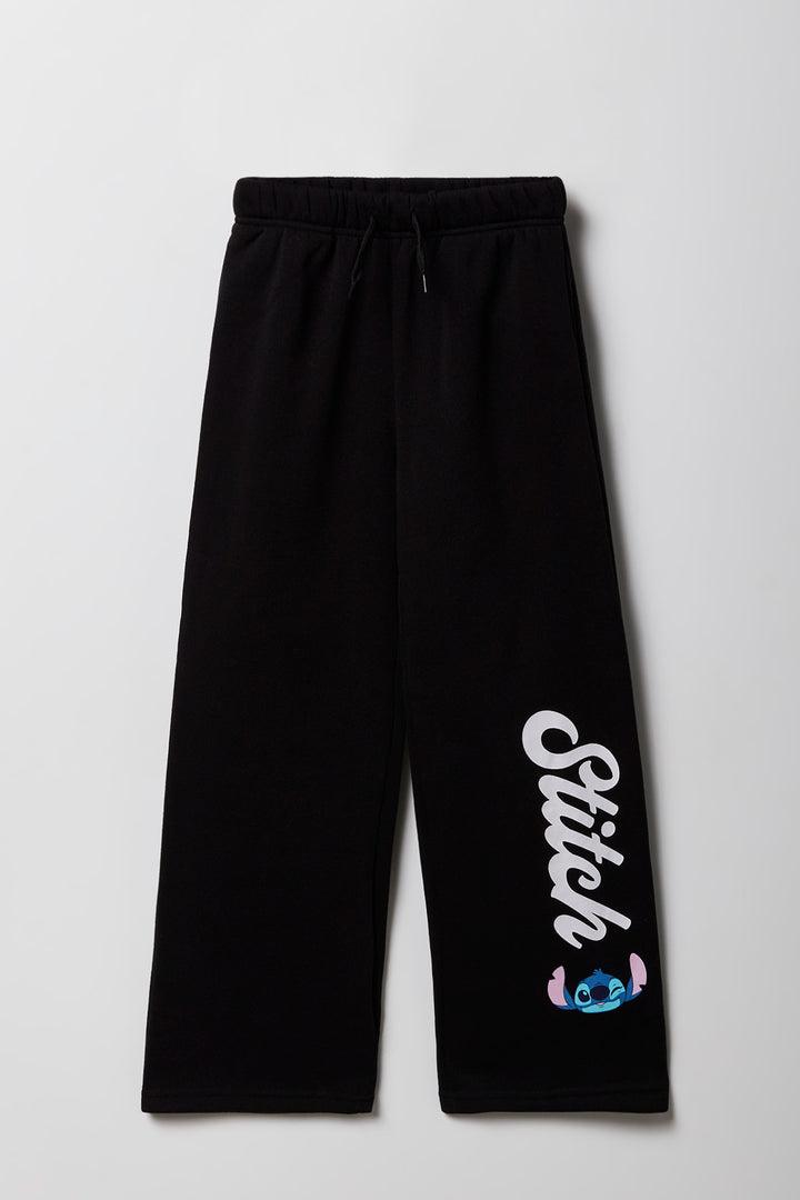 Pantalon d'entraînement à jambe large en molleton avec imprimé Stitch pour fille