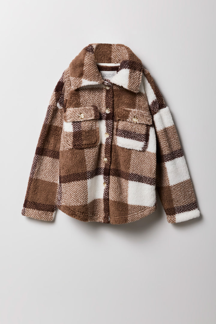 Girls Plaid Sherpa Shacket