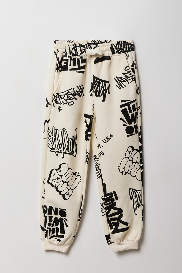 Kids Graffiti Print Fleece Jogger