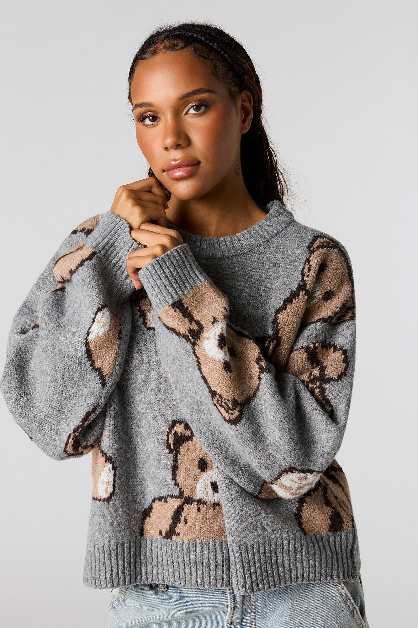 Teddy Bear Jacquard Knit Cropped Sweater – Urban Planet