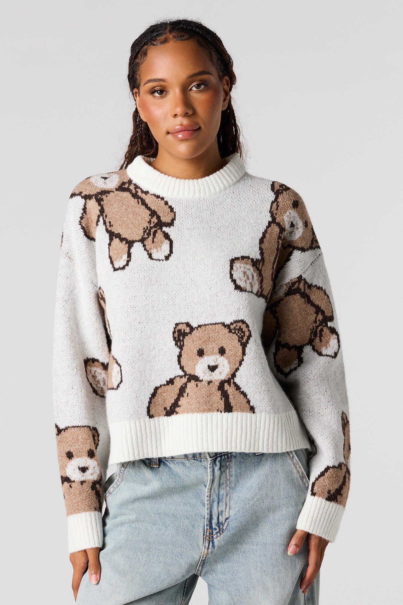 Teddy Bear Jacquard Knit Cropped Sweater – Urban Planet