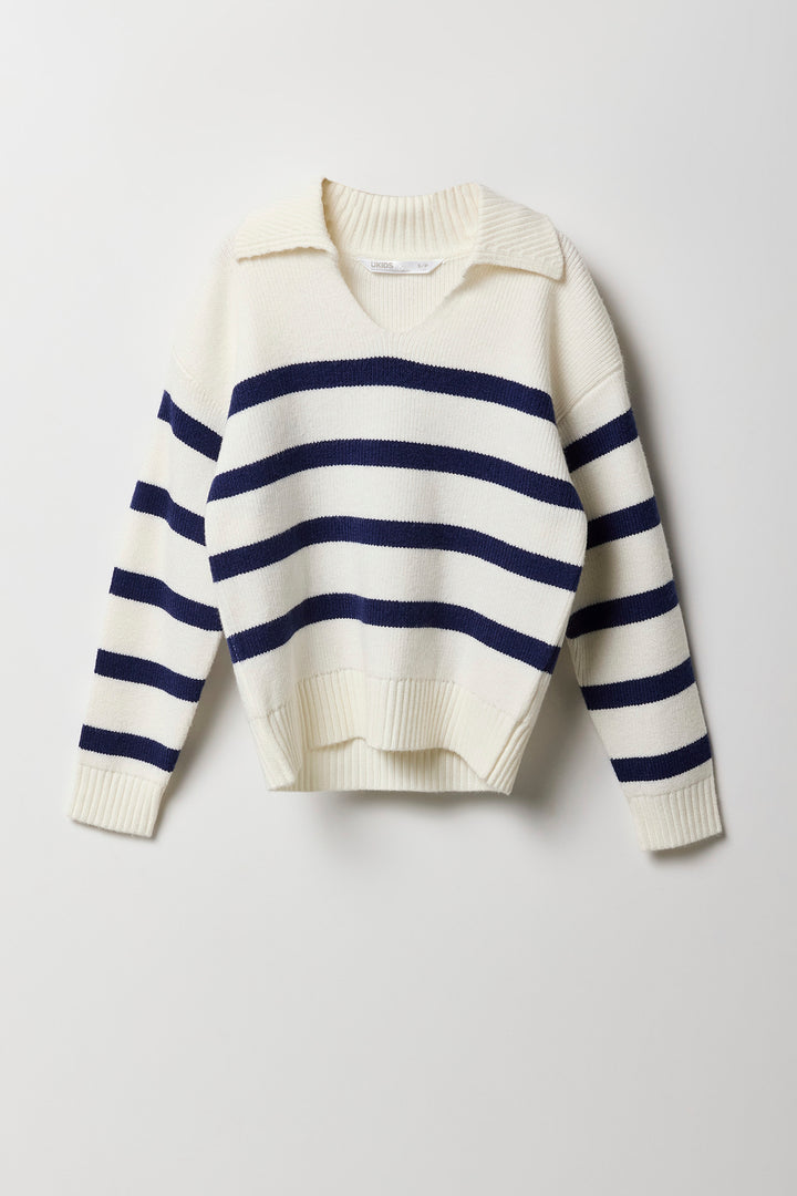 Chandail en tricot rayé avec col pour fille