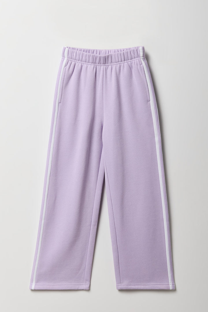 Girls Side Striped Wide Leg Fleece Sweatpant