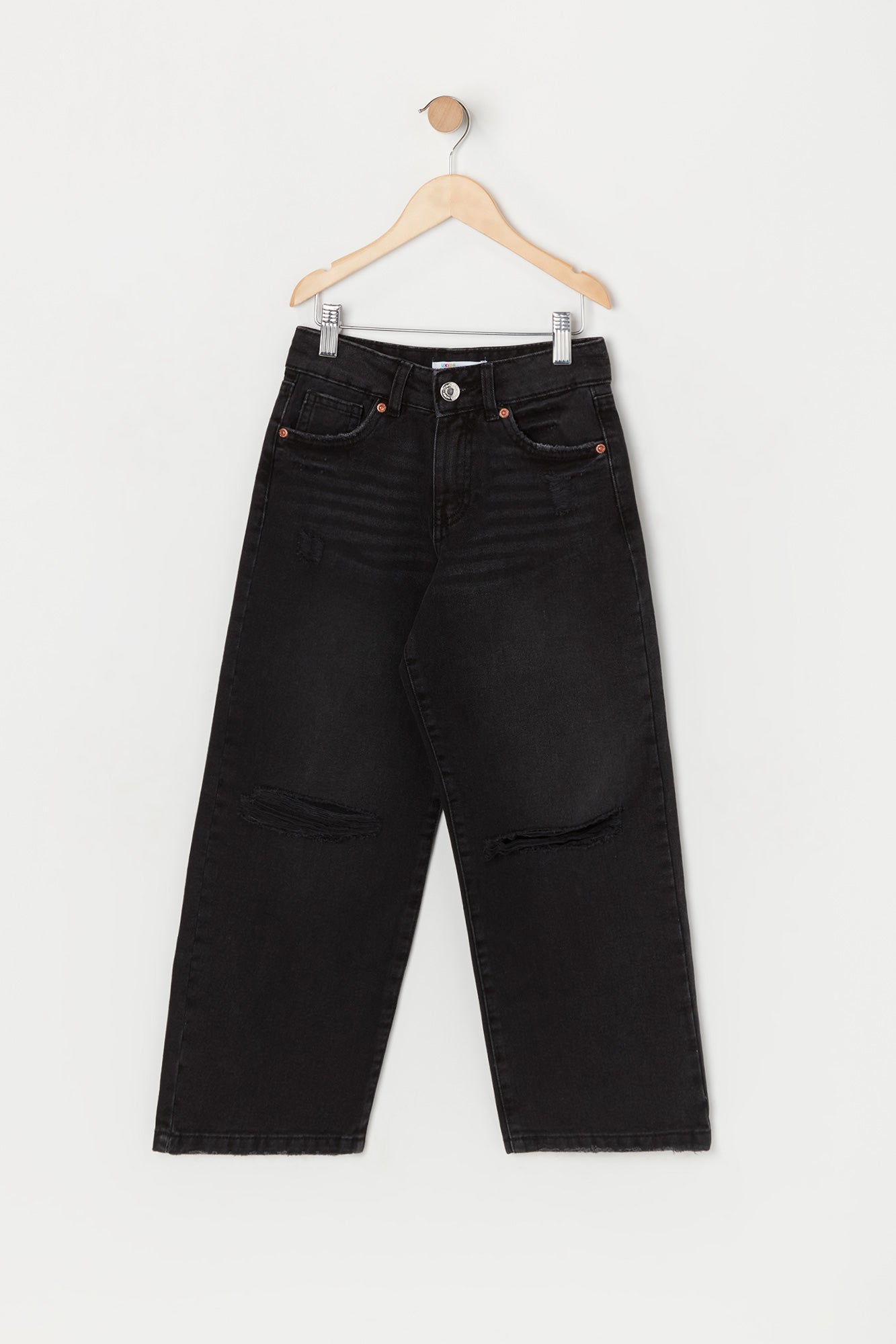 Girls Osaka Black Wash Distressed Wide Leg Jean