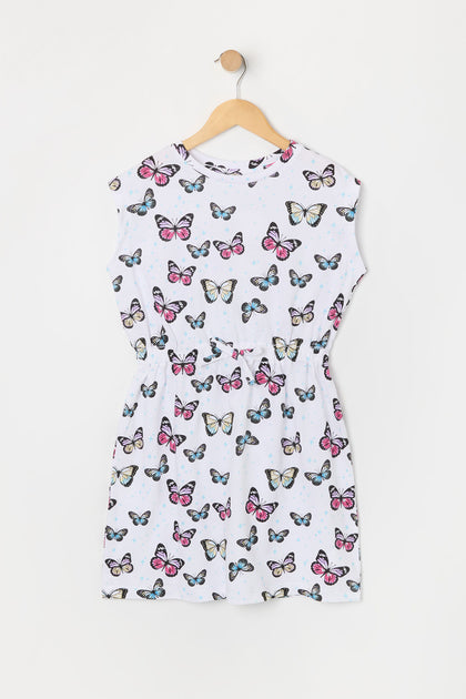 Girls Butterfly Print Cinched Romper