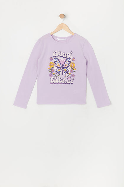 Girls Good Energy Butterfly Graphic Long Sleeve Top