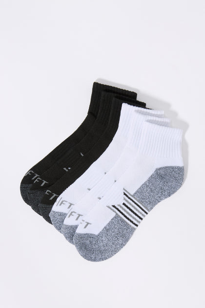 Boys Black and White Athletic Ankle Socks (6 Pack)