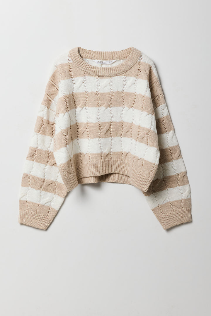 Girls Cable Knit Striped Sweater
