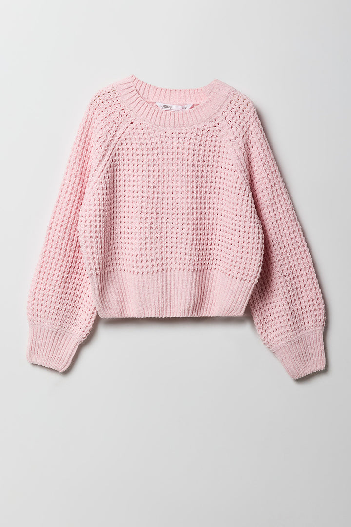 Girls Waffle Knit Sweater