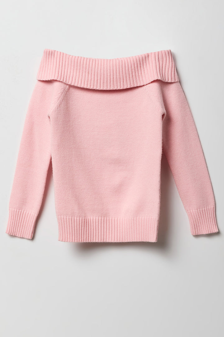 Girls Foldover Off Shoulder Sweater