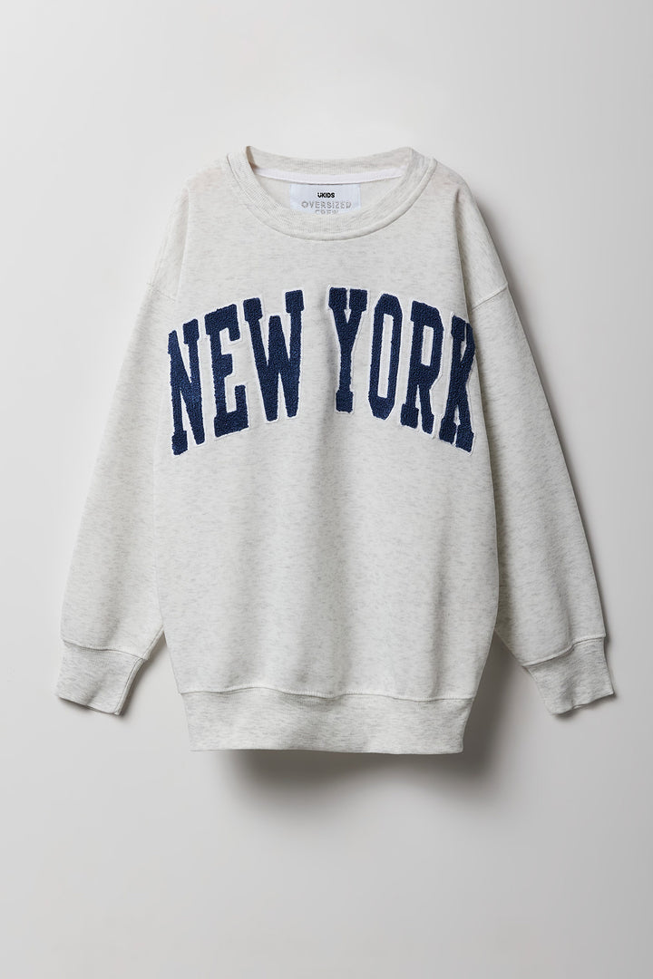 Girls City Chenille Embroidered Oversized Fleece Sweatshirt