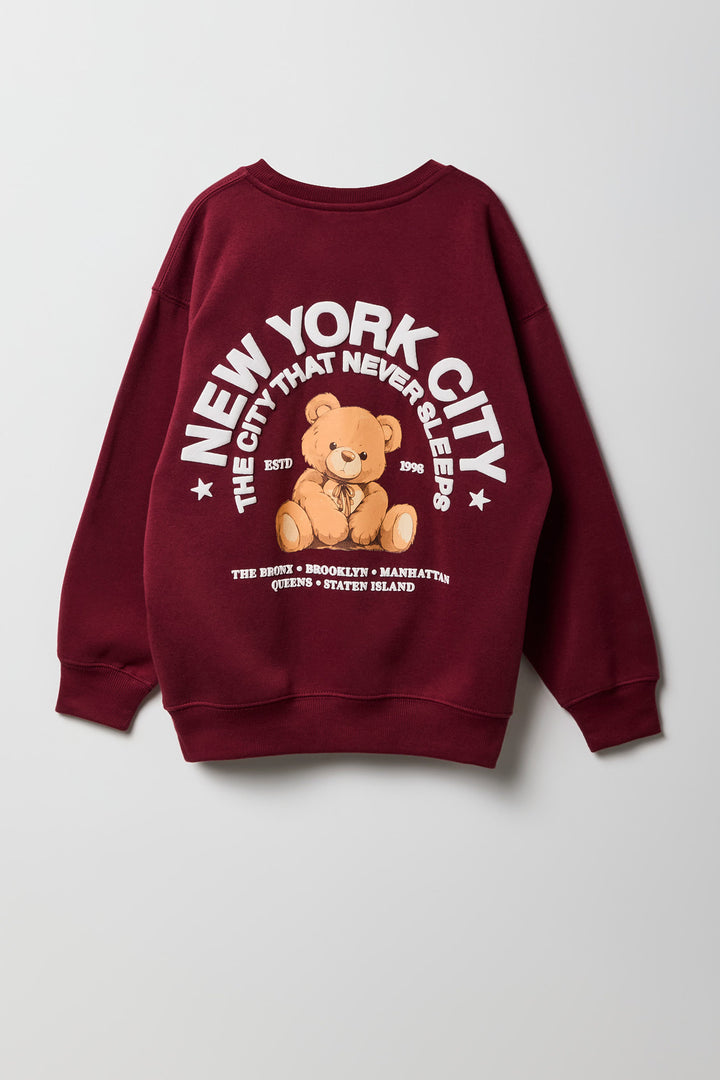 Girls NYC Teddy Puff Print Oversized Fleece Sweatshirt